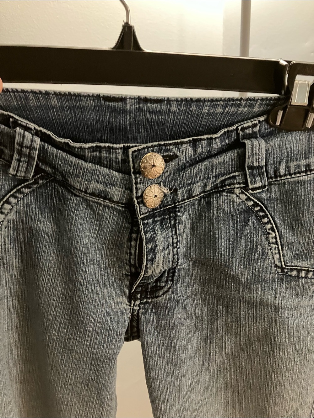 High-Rise Washed Blue Jeans with Dual Metal Buttons